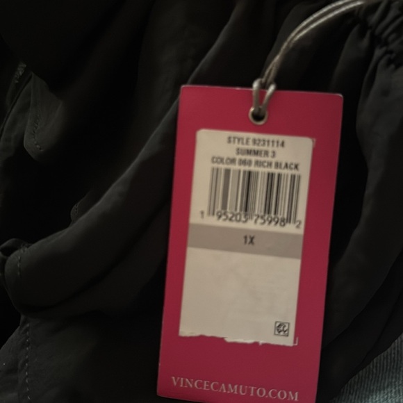 Vince Camuto Rich Black Summer 3 one shoulder 3/4 sleeves ruffle top blouse 1X - Picture 10 of 13